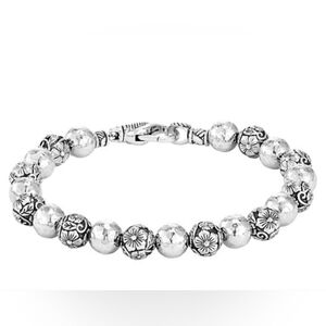 JAI By John Hardy Sterling Silver Hammered & Floral Bead Bracelet